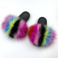 HSTX06-3 wholesale fluffy fox slippers fashion women slippers furry fox fur slides